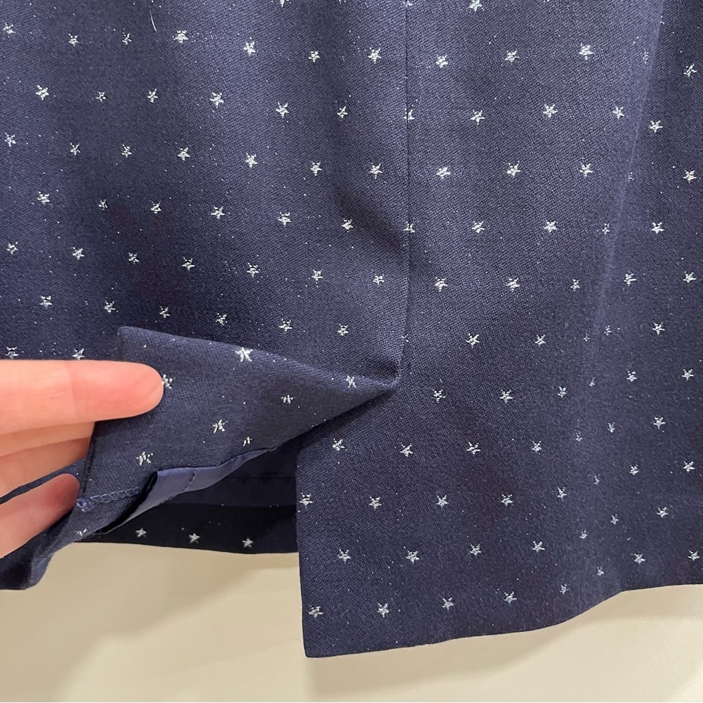 Escada navy blue double breasted wool skirt suit metallic silver star print - Picture 9 of 14